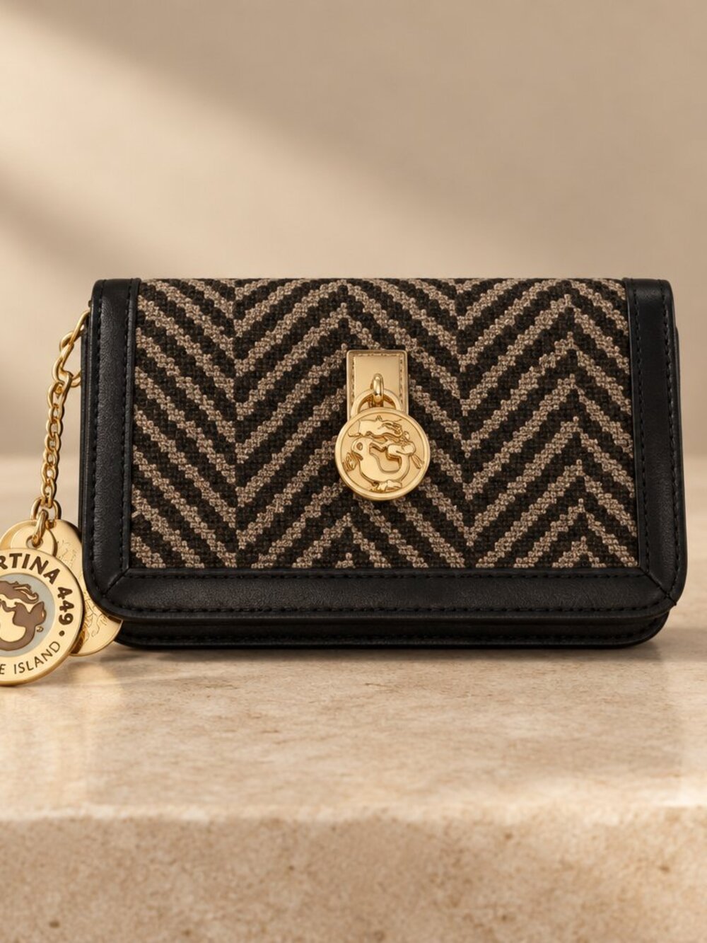 Spartina 449 Wristlet – Black & Gray Chevron – Leather Trim – NWT